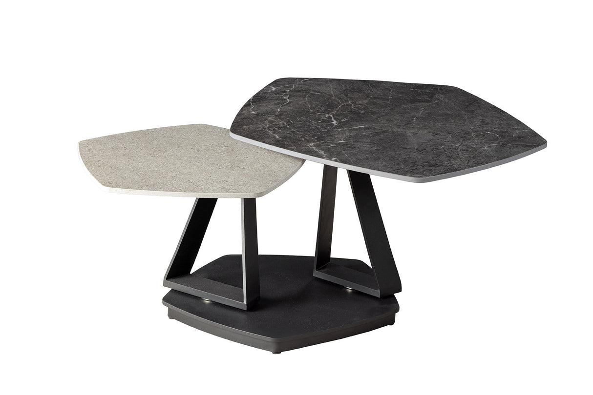 Coffee table MOVEMENT 80-130cm rotatable ceramic top grey and anthracite marble look