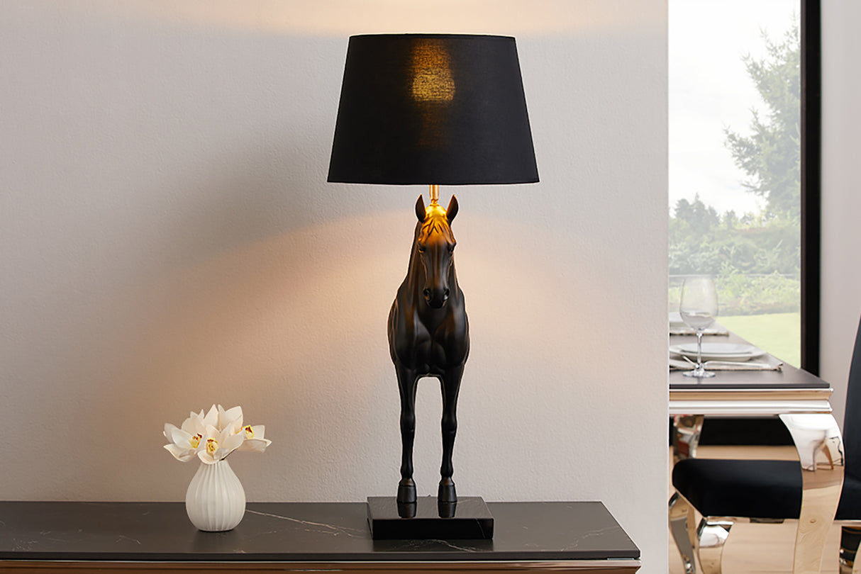 Table lamp BLACK BEAUTY 75cm horse sculpture black gold
