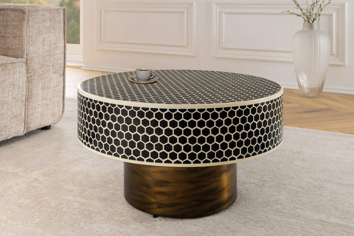 Coffee table HARMONY NATURE 60cm frame gold w/ table top black white
