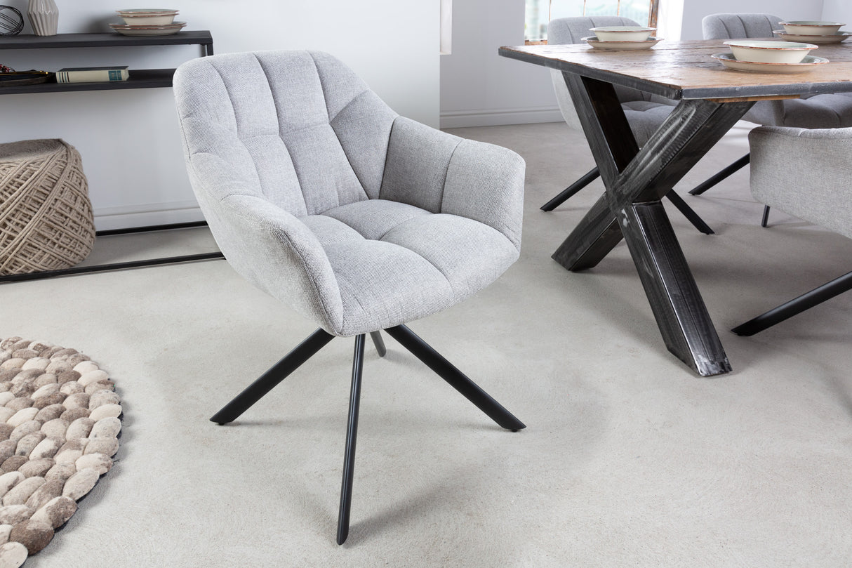 Swivel chair PAPILLON 180° rotatable w/ armrests textured fabric light grey