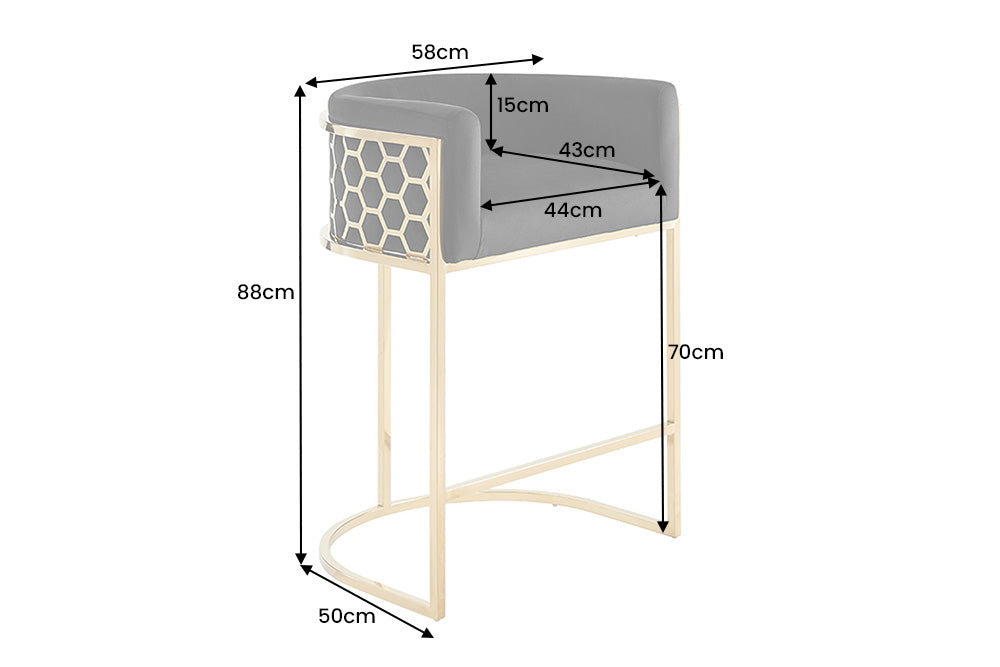 Bar stool ELEGANCE velvet black w/ golden stainless steel frame