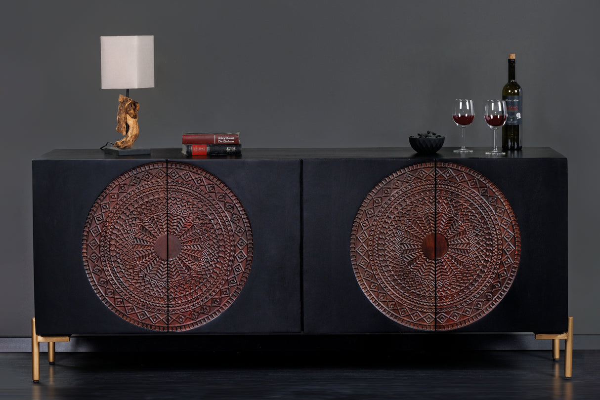 Sideboard MANDALA 160cm Mangoholz braun schwarz