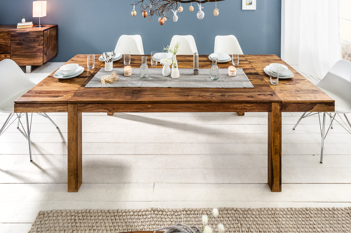 Dining table LAGOS 160-240cm w/ pegboards sheesham