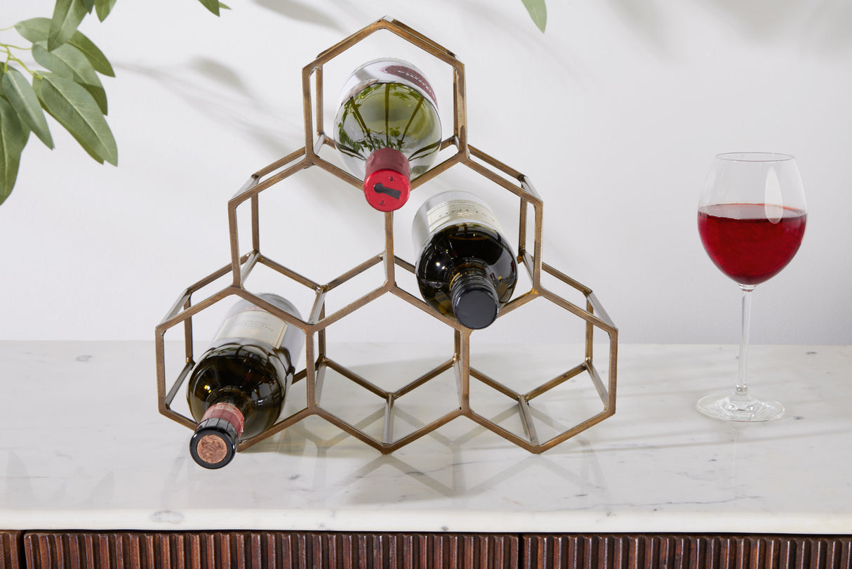 Wine shelf HONEYCOMB 35cm for 6 bottles gold