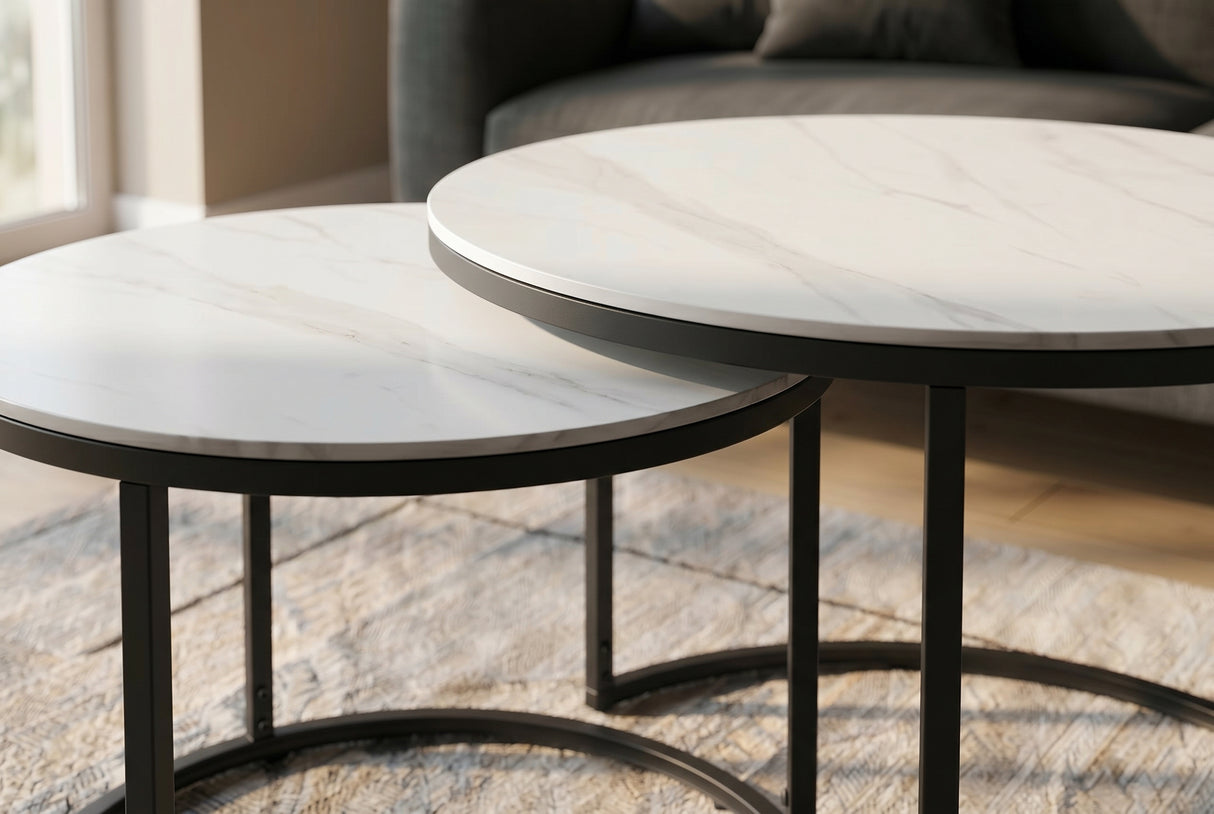 Coffee table ELEGANCE 75cm set of 2 ceramic white