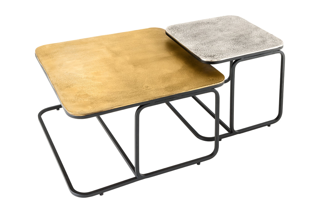 Coffee table ABSTRACT set of 2 60cm gold silver black metal frame
