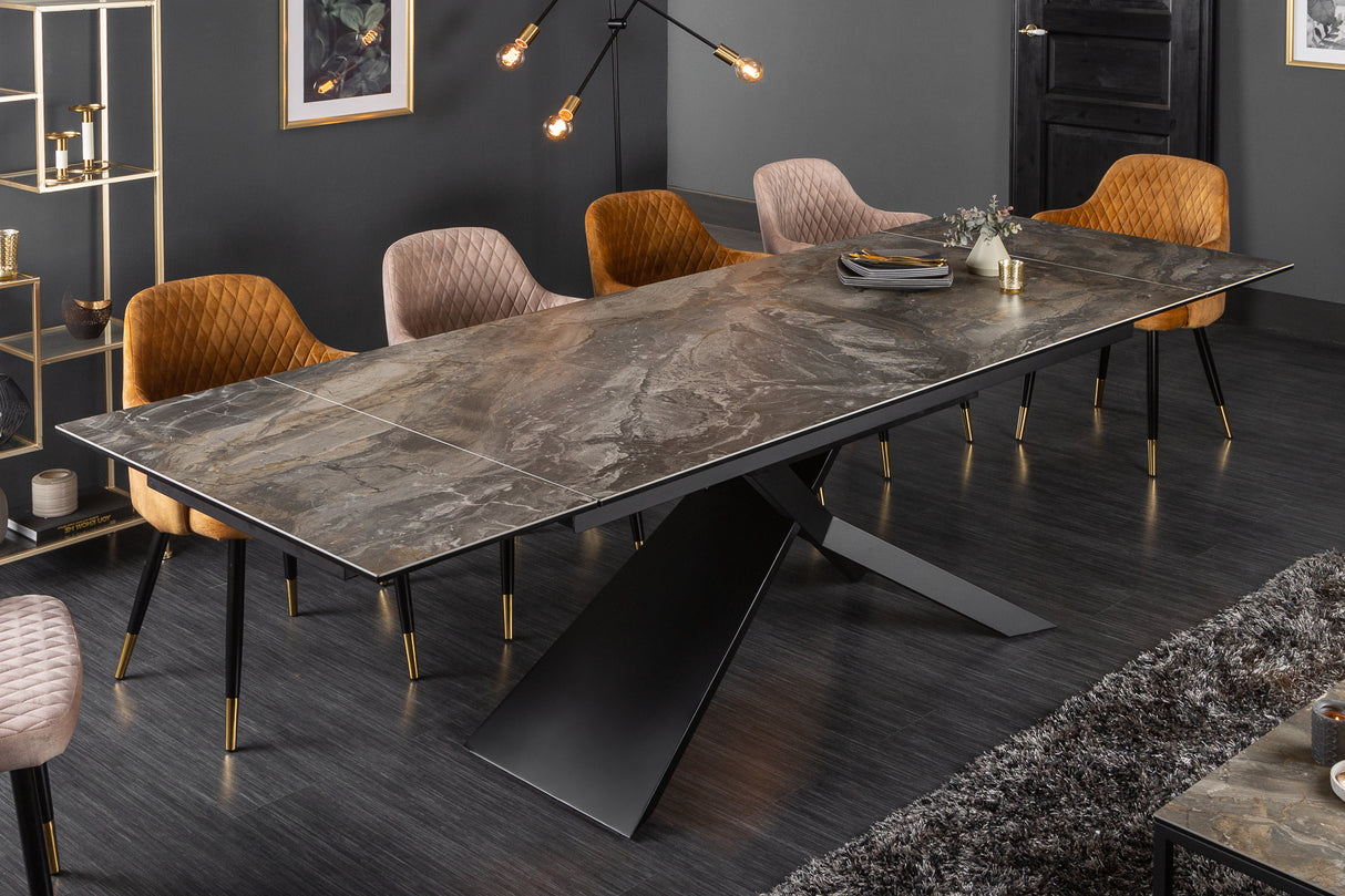 Dining table EUPHORIA 180-220-260cm ceramic marble look 10mm tempered glass