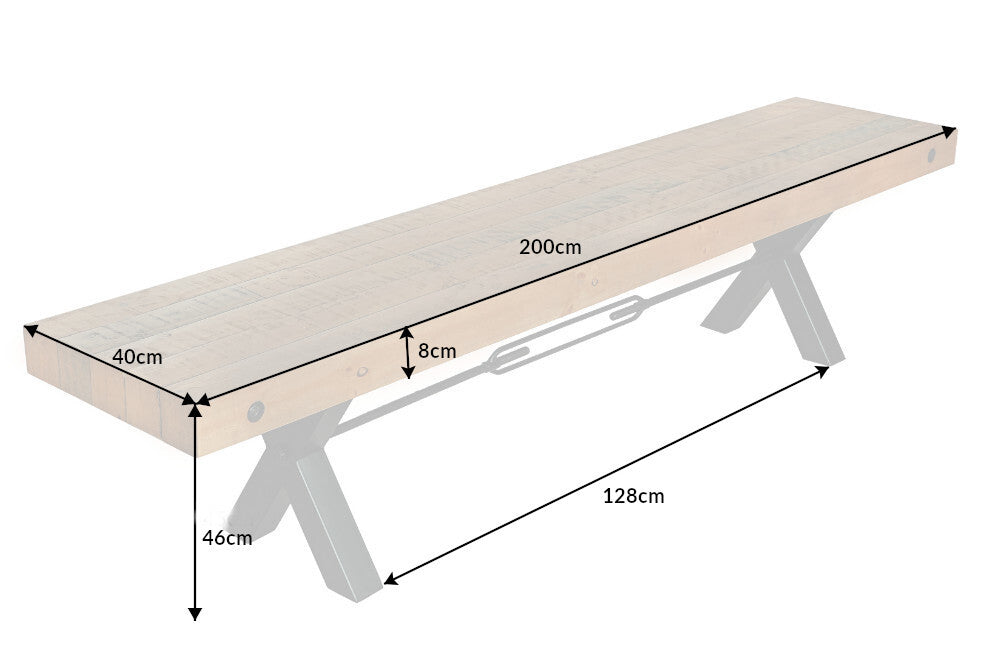 Bench THOR 200cm X-legs pine wood vintage brown