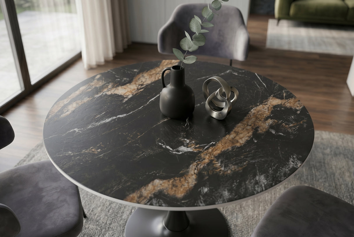 Bistro table LYON 80cm round aurora oro ceramic black gold sand