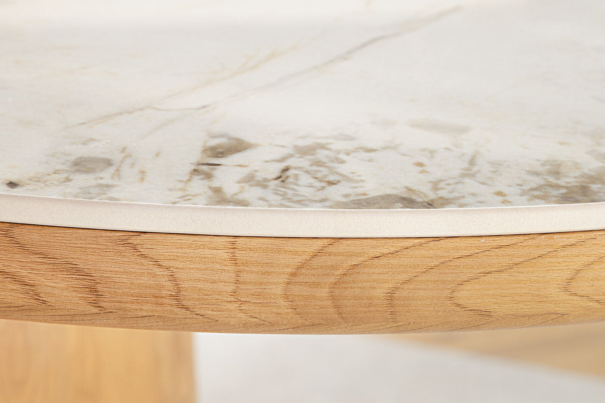 Esstisch UNIQUE 200cm ovales Gestell Eichenholz furniert Keramik weiße Marmorplatte