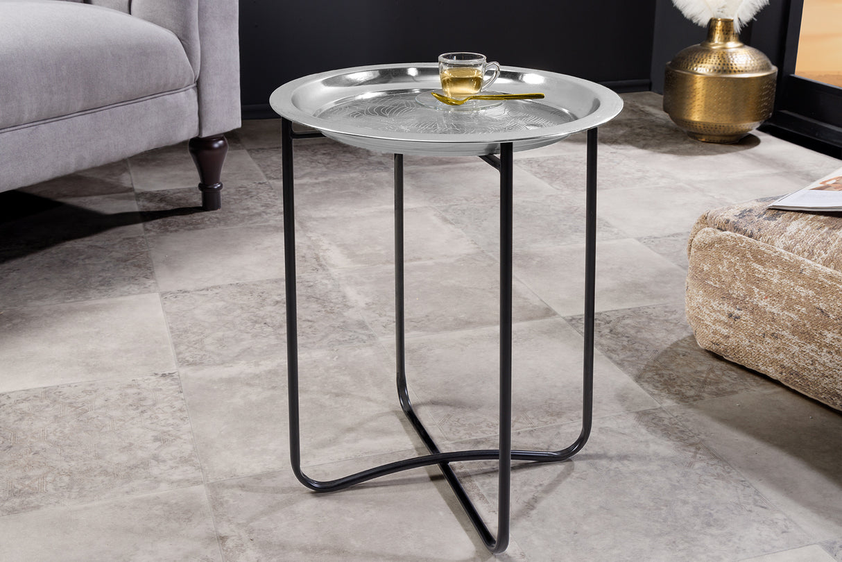 Beistelltisch CASABLANCA 50cm Antik Silber Hammerschlag Design abnehmbares Tablett