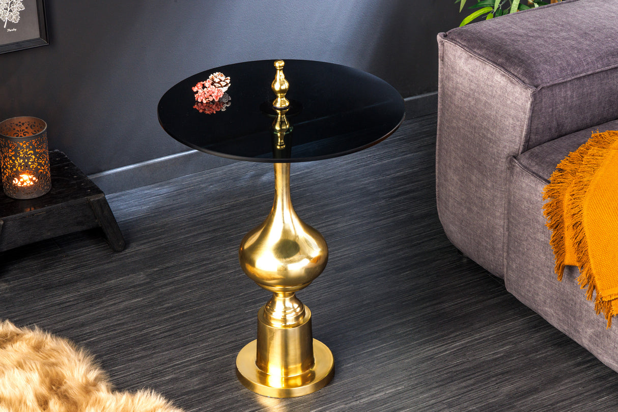 Side table ABSTRACT 65cm gold with glass plate