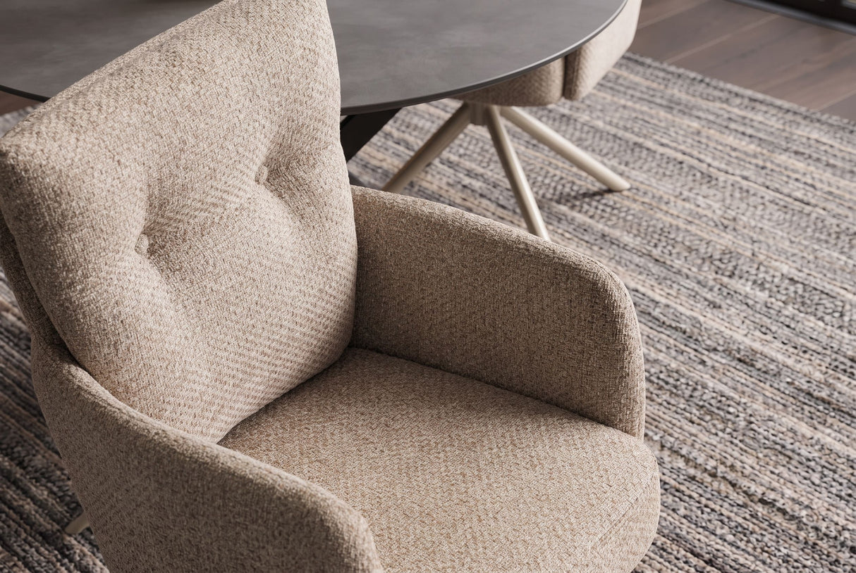 Swivel chair BIG GEORGE 360° rotatable w/ armrests spring core textured fabric beige