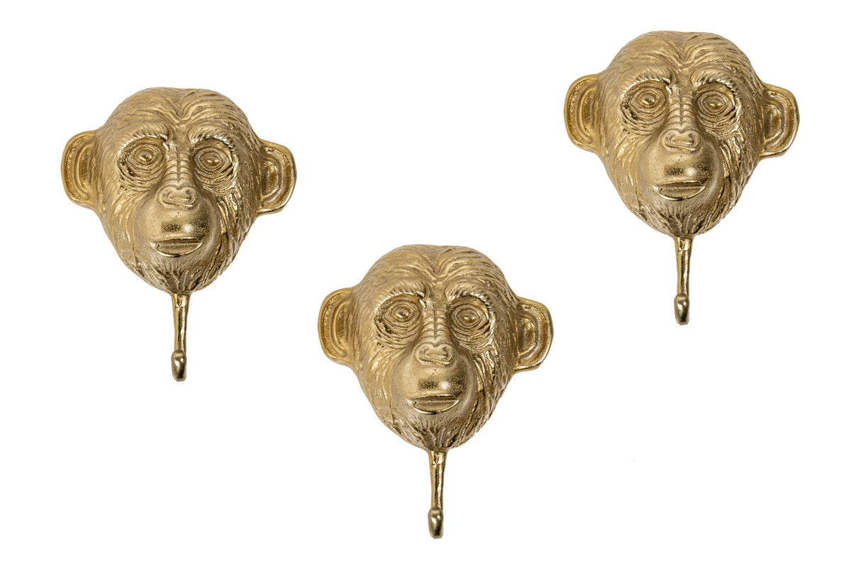 Wall decoration coat hook THREE APES set of 3 gold