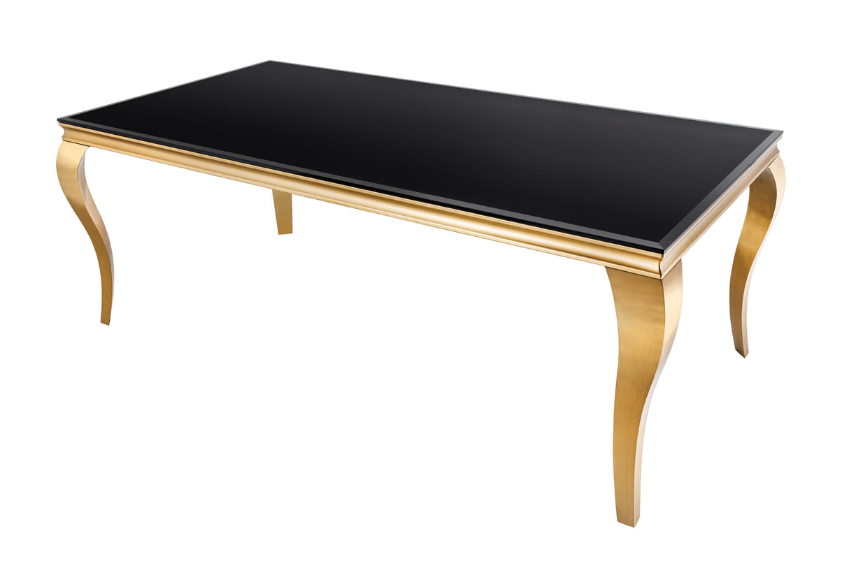 Esstisch MODERN BAROCK 180cm gehärtetes Opalglas schwarz gold