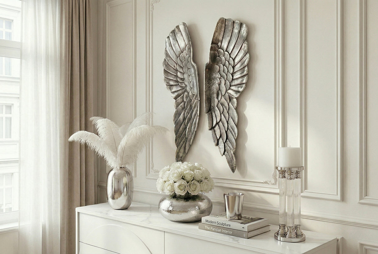Wall decoration FALLEN ANGEL 65cm antique silver bronze