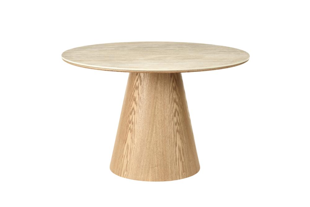 Dining table UNIQUE 120cm round oak wood verneered w/ ceramic top travertine stone