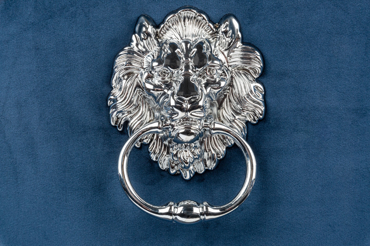 Chair MODERN BAROCK w/ silver legs and lion's head velvet royal blue