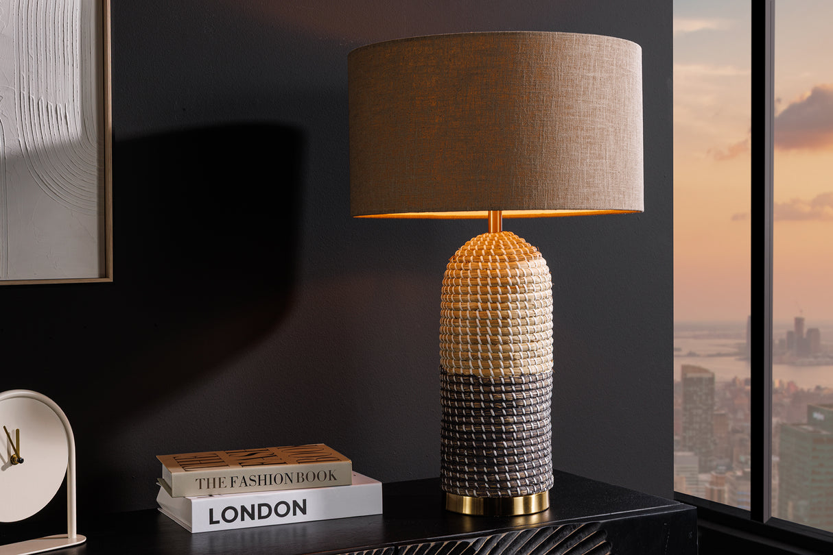 Table lamp ZEA 60cm gradient seagrass natural brown gold w/ lampshade rough linen brown
