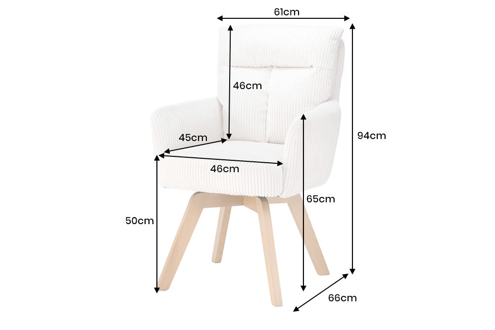Drehsessel BIG GEORGE 360° drehbar Buchenholzgestell m. Armlehnen Federkern Cord beige