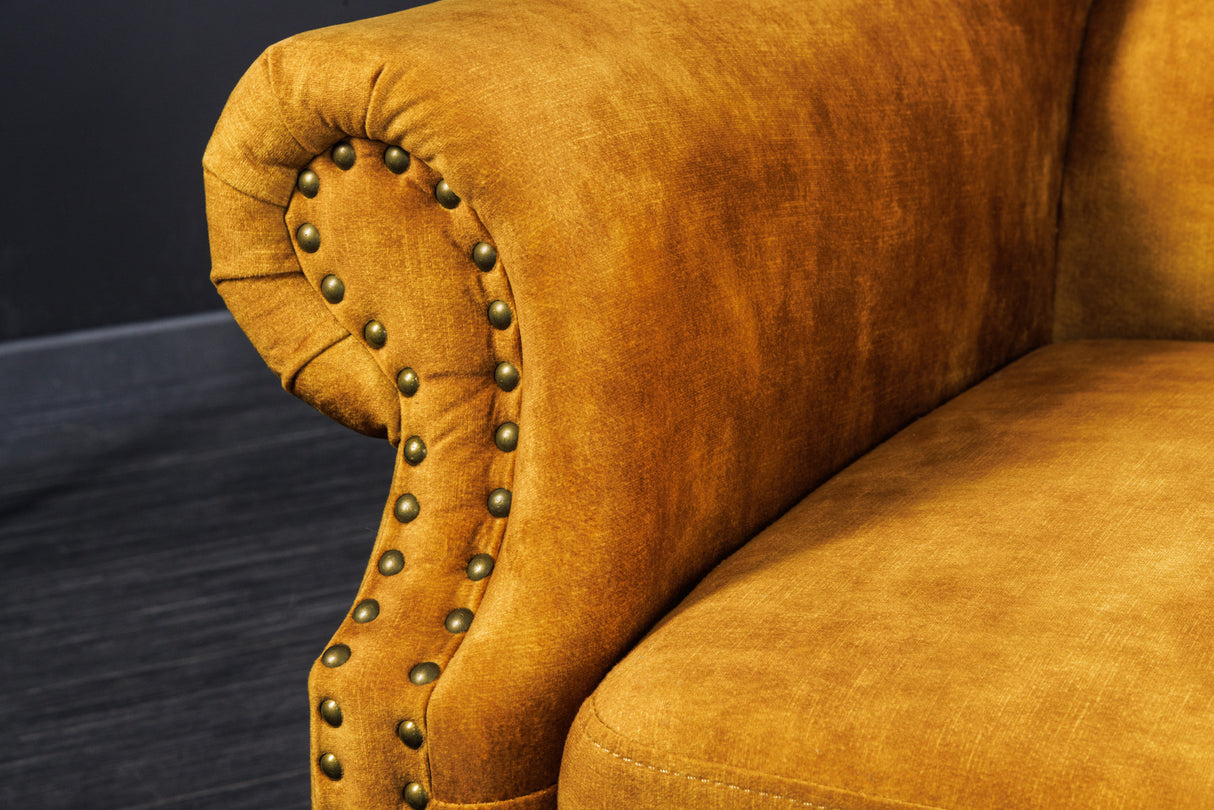 Ohrensessel CHESTERFIELD Antik-Look Samt senfgelb