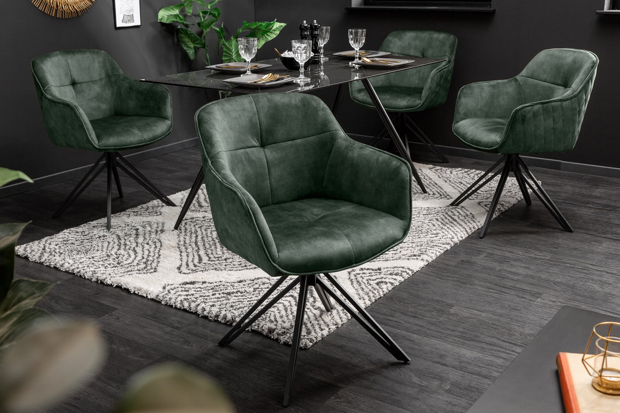 Swivel chair EUPHORIA rotatable 180° with armrests velvet dark green