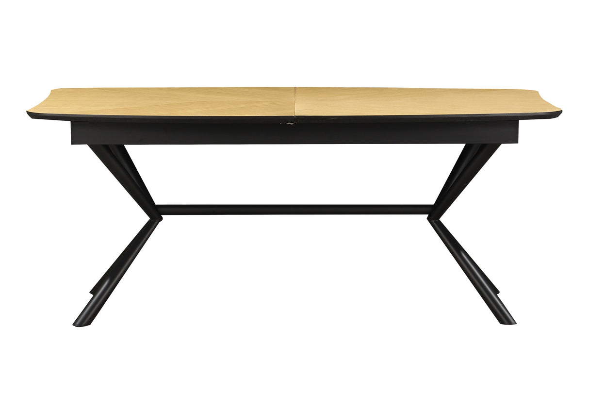 Dining table GRANDEZZA 180-270cm extendable natural oak wood look w/ black metal frame