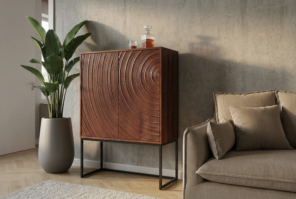 Highboard ORBIT 120 cm 3D braunes Mangoholz