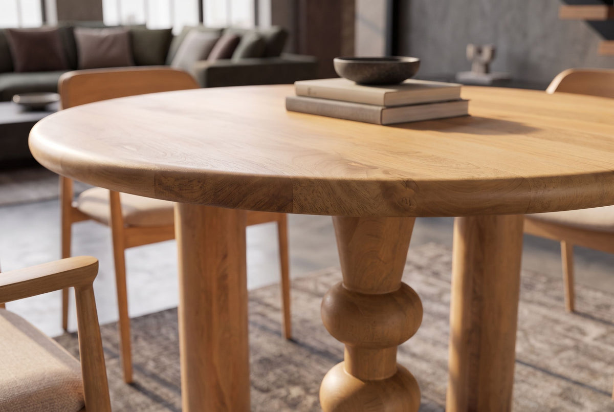 Dining table ARTE 120cm round sculptural legs mango wood natural