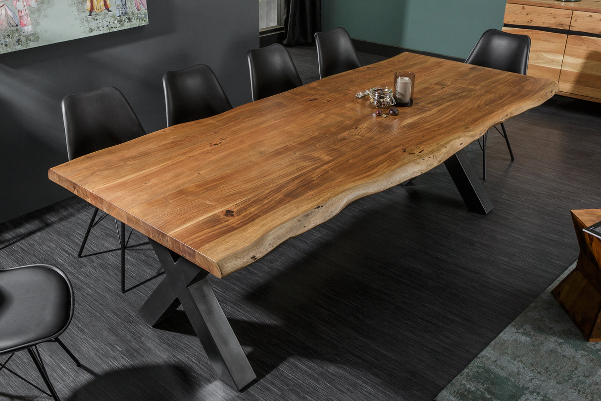 Esstisch MAMMUT 240cm X-Beine 60mm massives Akazienholz