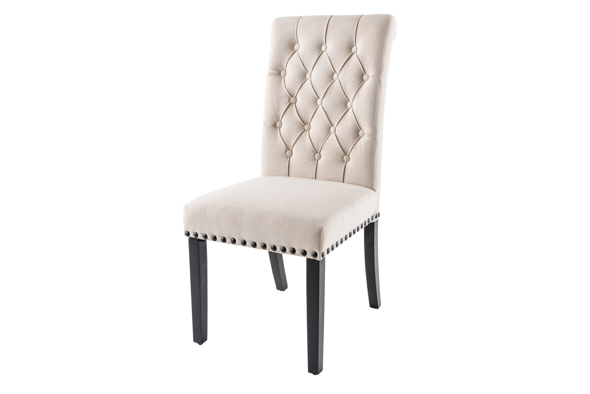 Chair CASTLE black legs textured fabric beige in chesterfield style