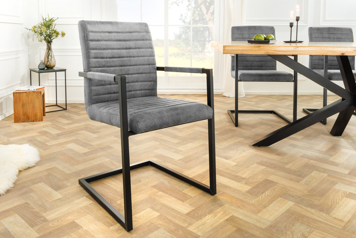 Cantilever chair LOFT with armrests microfibre vintage grey with black iron legs