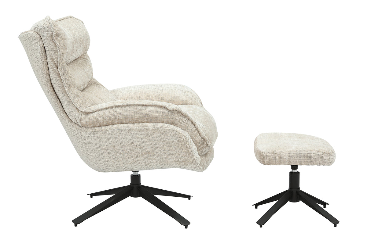 Sessel CLOUD 360° drehbar Strukturstoff champagnerbeige mit schwarzem Metallgestell