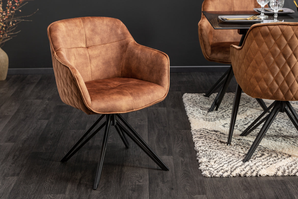 Swivel chair EUPHORIA rotatable 180° with armrests velvet brown