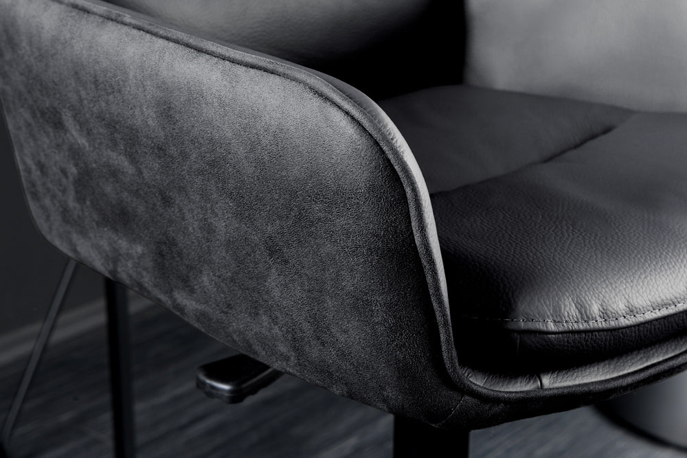 Bar stool BIG GEORGE w/ armrests microfibre leather anthracite rotatable height adjustable