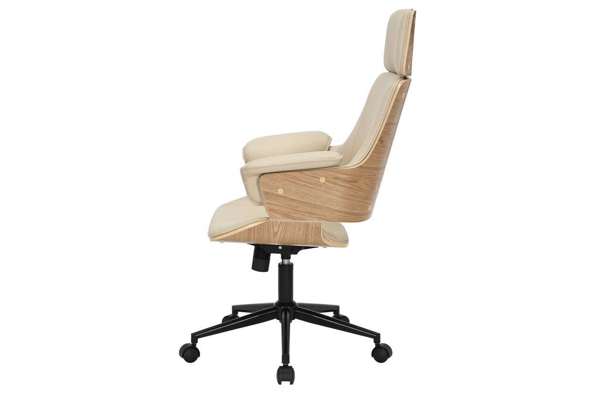 Bürostuhl MANHATTAN 44-54cm drehbar Kunstleder cremebeige und Eichenholz
