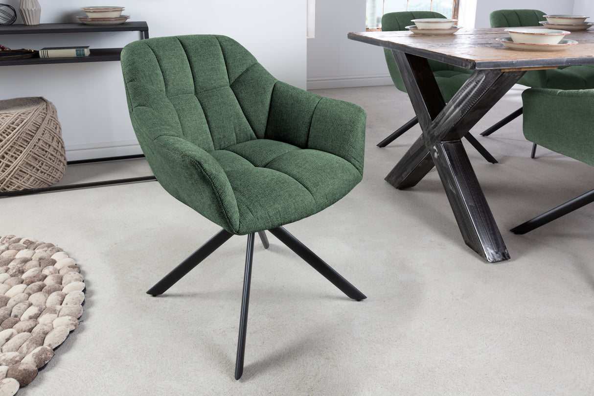Swivel chair PAPILLON rotatable 180° w/ armrests textured fabric dark green