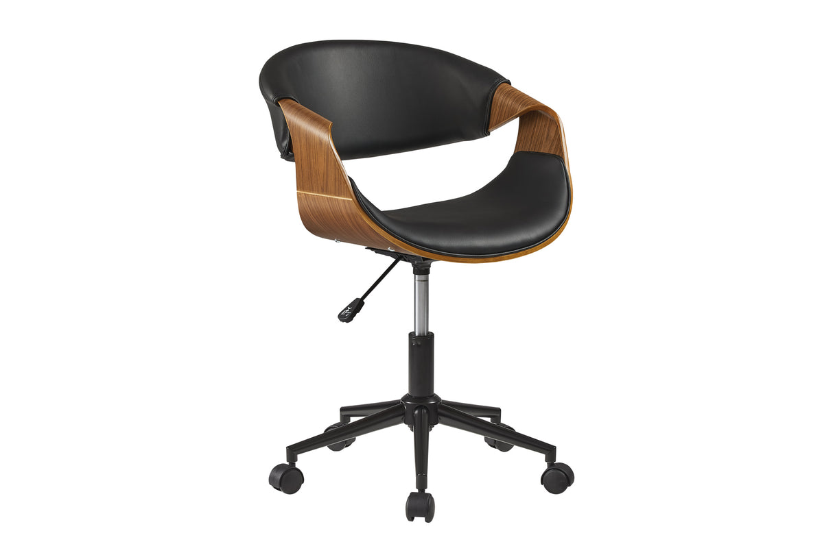 Office chair ORGANIC rotatable artificial leather black and walnut wood look