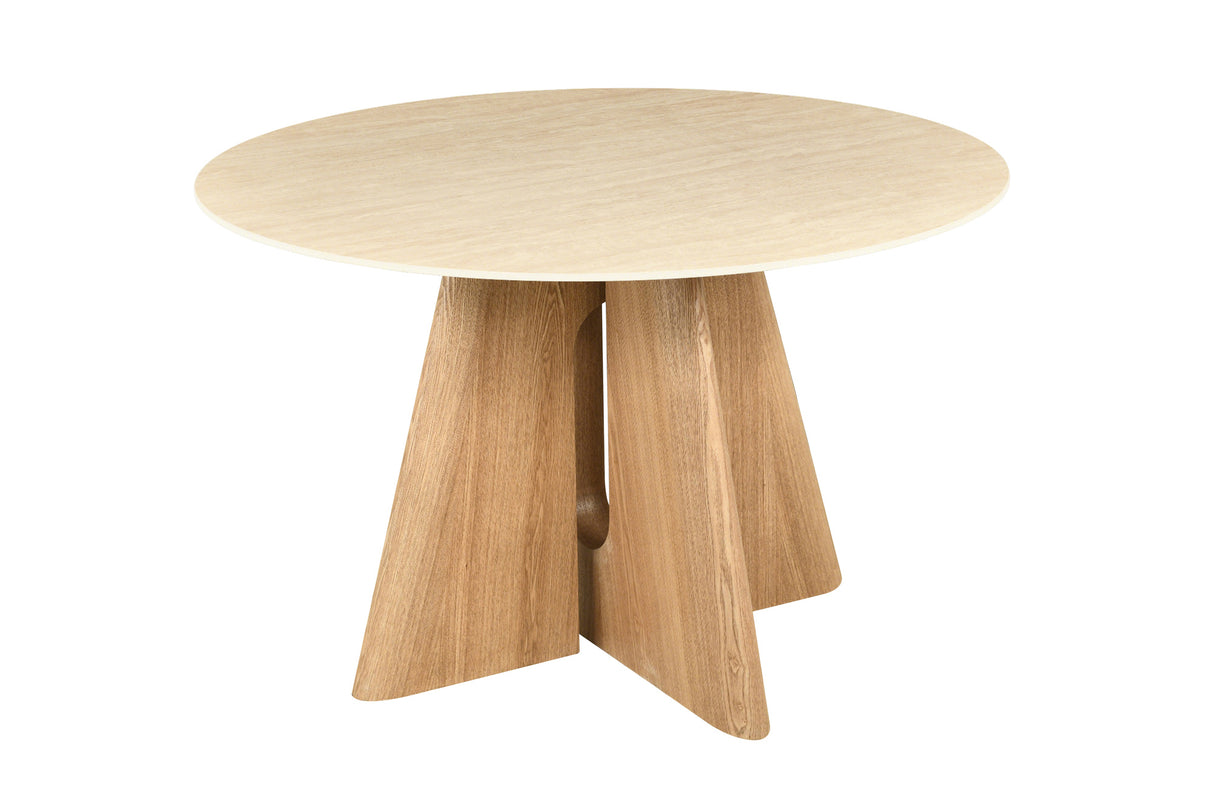 Dining table ORGANIKO 120cm round natural travertine top w/ oak wood look frame