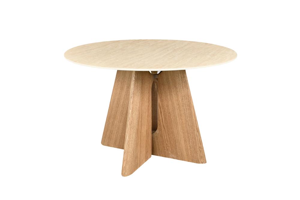 Dining table ORGANIKO 120cm round natural travertine top w/ oak wood look frame