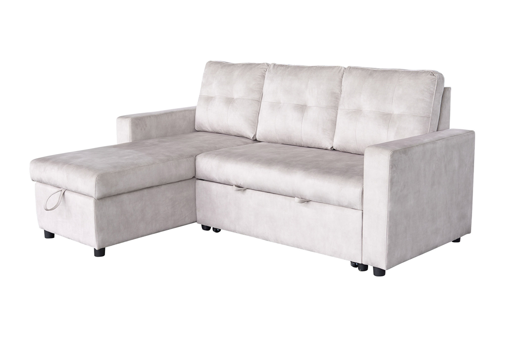 Corner sofa bed APARTMENT 205cm 3-seater w/ ottoman and storage space velvet champagne beige