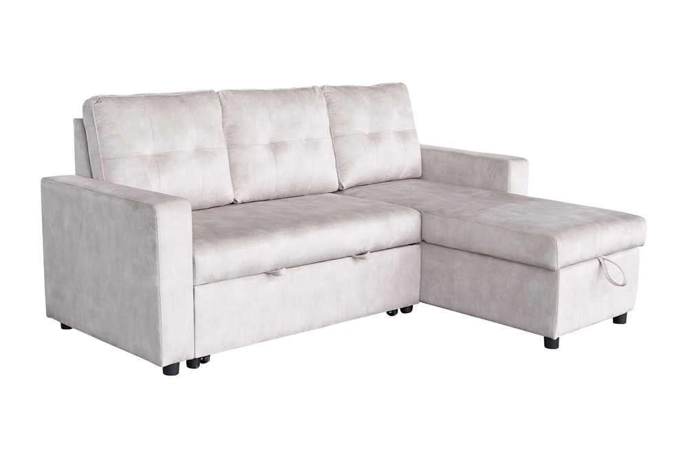 Ecksofa APARTMENT 205cm 3-Sitzer mit Ottomane und Stauraum Samt Champagner Beige