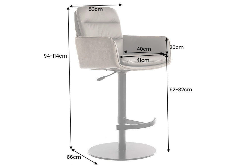 Bar stool BIG GEORGE w/ armrests microfibre leather taupe rotatable height adjustable