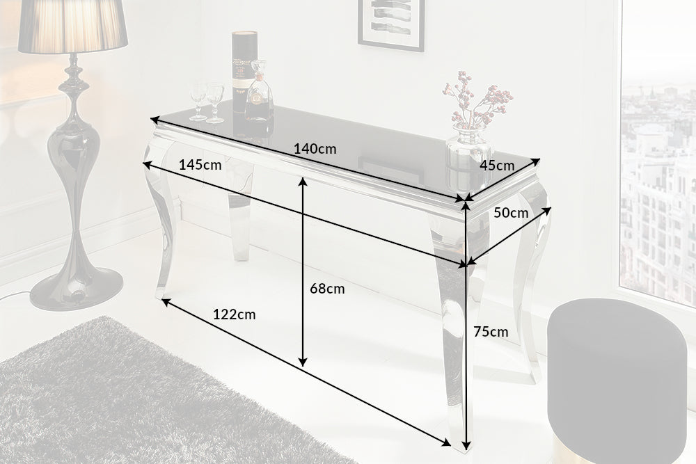 Console MODERN BAROCK 145cm tempered opal glass black