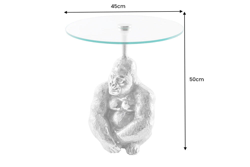 Beistelltisch KONG 50cm silber mit 45cm Glasplatte