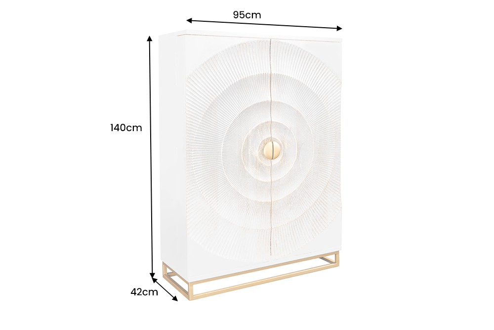 Bar cabinet GOLDEN SUNSET 140cm 3D mango wood white handmade