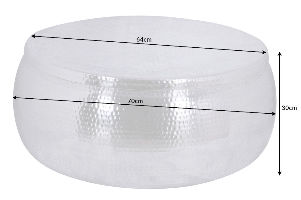 Couchtisch ORGANIC ORIENT 70cm mit Hammerschlageffekt silber