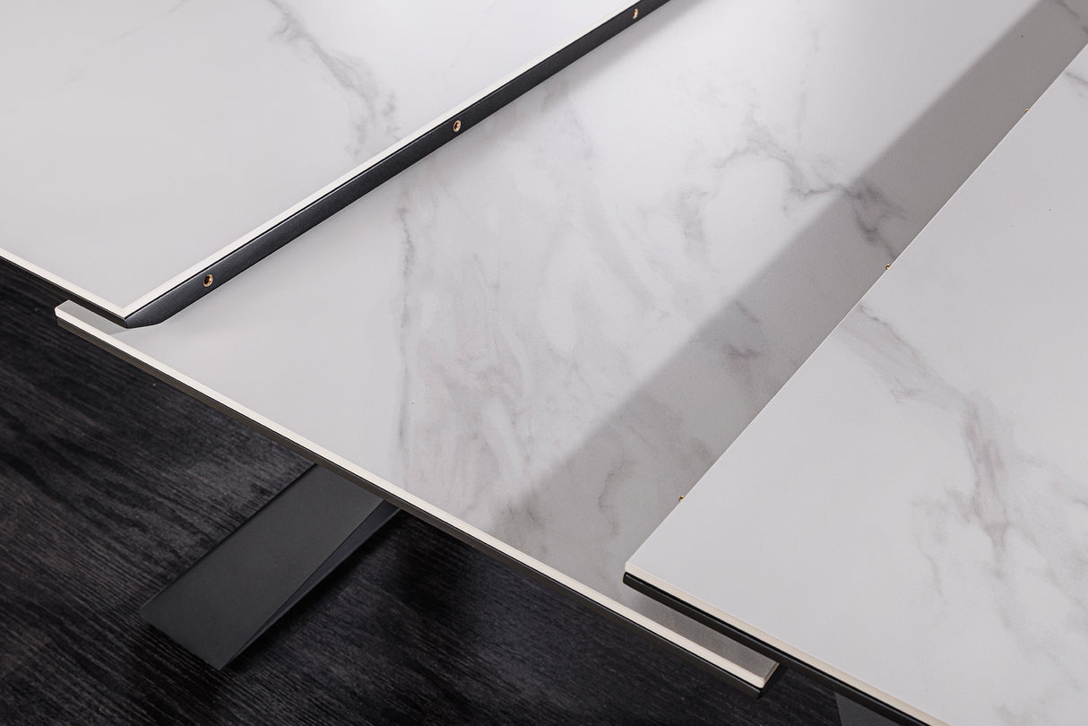 Dining table CONCORD 180-230cm extendable marble look white ceramic tempered glass