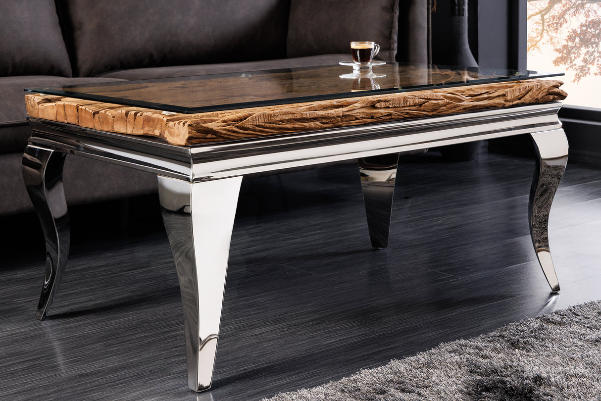 Couchtisch MODERN BAROCK BARRACUDA 100cm Chrom inkl. Glasplatte ohne Teakplatte