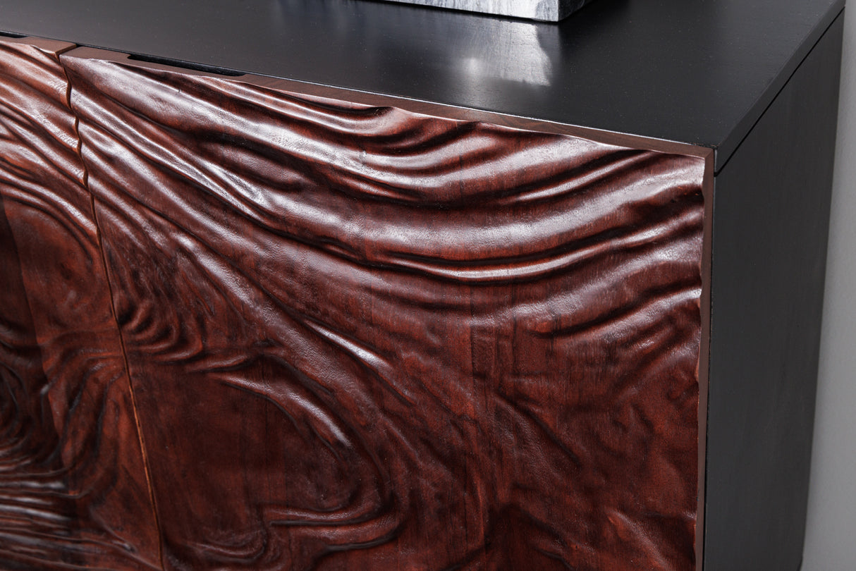 Sideboard FLUID 175cm 3D acacia wood black and dark walnut brown